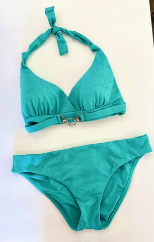 Turquoise adjustable top bikini with full coverage bottom, M/L