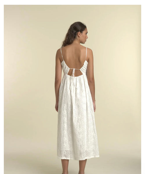Frnch Kana woven embroidered white long dress, M
