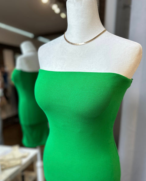 Strapless bandeau cotton dress, Kelly green, M