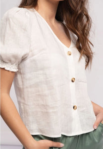 Linen blouse with puffed sleeves