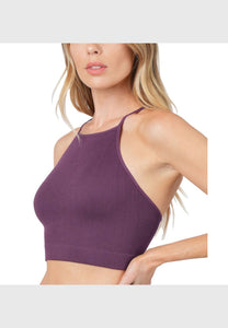 Eggplant Seamless cropped top with crossed straps on back