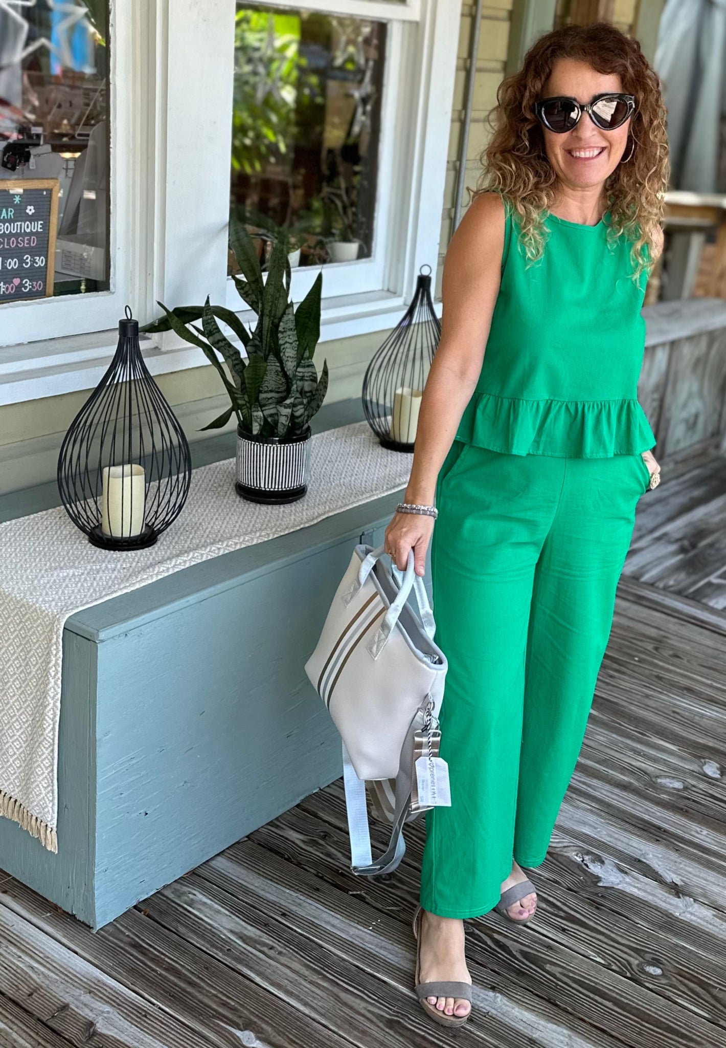 Wide leg cropped pant  Kelly green