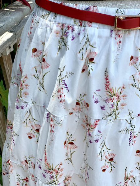 Naomi Tiered Skirt white floral by Lucy Paris