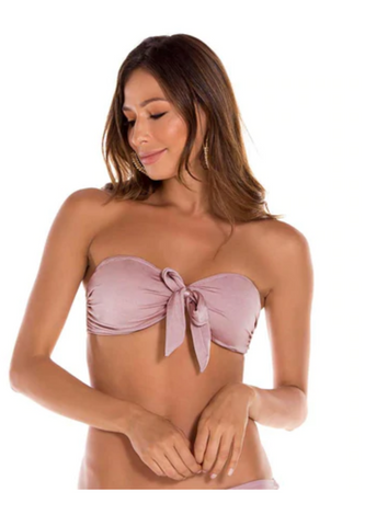Two piece swimsuit metallic pink lilac bandeau top brief bottom
