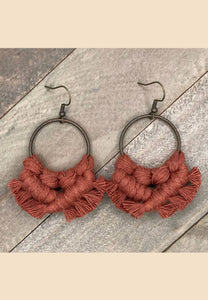These beautiful macrame earrings were hand knotted with soft cotton cords.