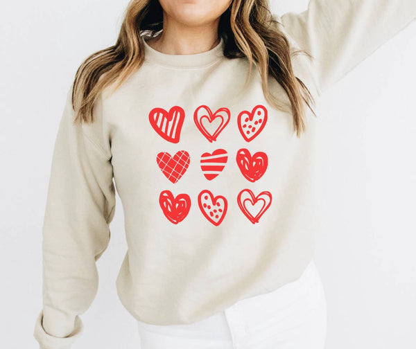 puff knit sweater with hearts
