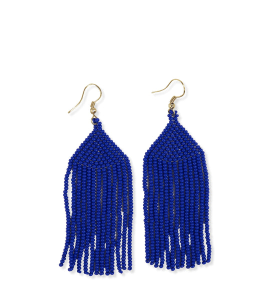 Royal Blue seed bead fringe Ink+Alloy earrings 3.5"