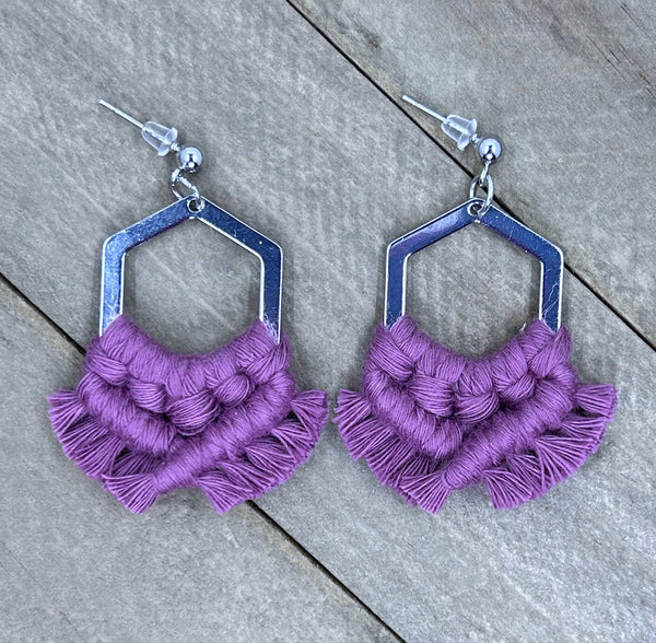 These beautiful macrame earrings were hand knotted with soft cotton cords.