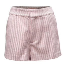 Pink shorts with pockets. Perfect match for our brown check embellished cardigan. 